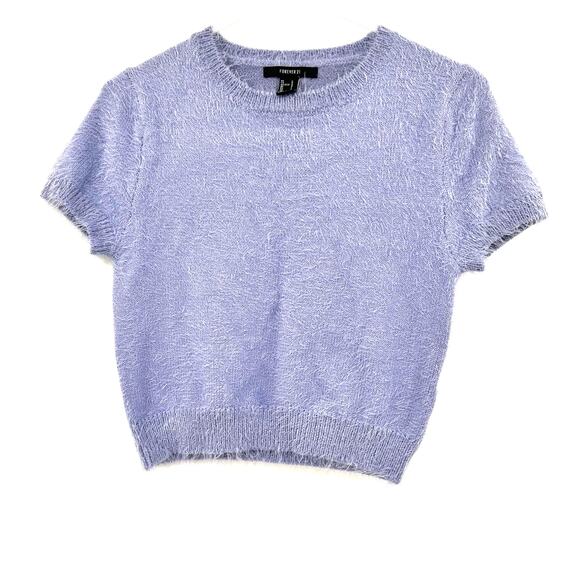 Forever 21 Size Large‎ Sweater Purple Short Sleeve Cropped Fuzzy Knit Preppy - Picture 1 of 3